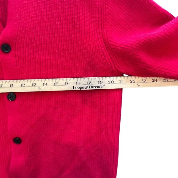 Mens Medium Cardigan Red Sweater Grandpa Core Black Stripe Knit Casual Classic - Picture 5 of 9